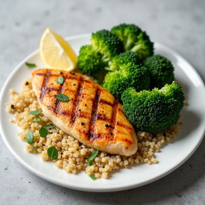 Grilled Chicken Breast with Quinoa and Roasted Broccoli