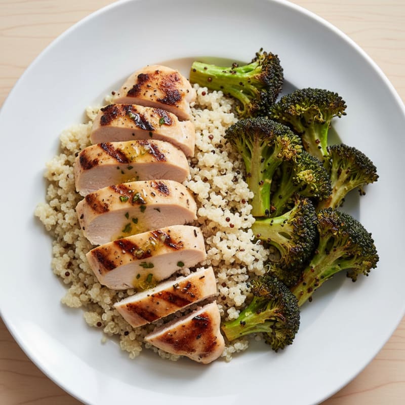 Grilled Chicken Breast with Quinoa and Roasted Broccoli