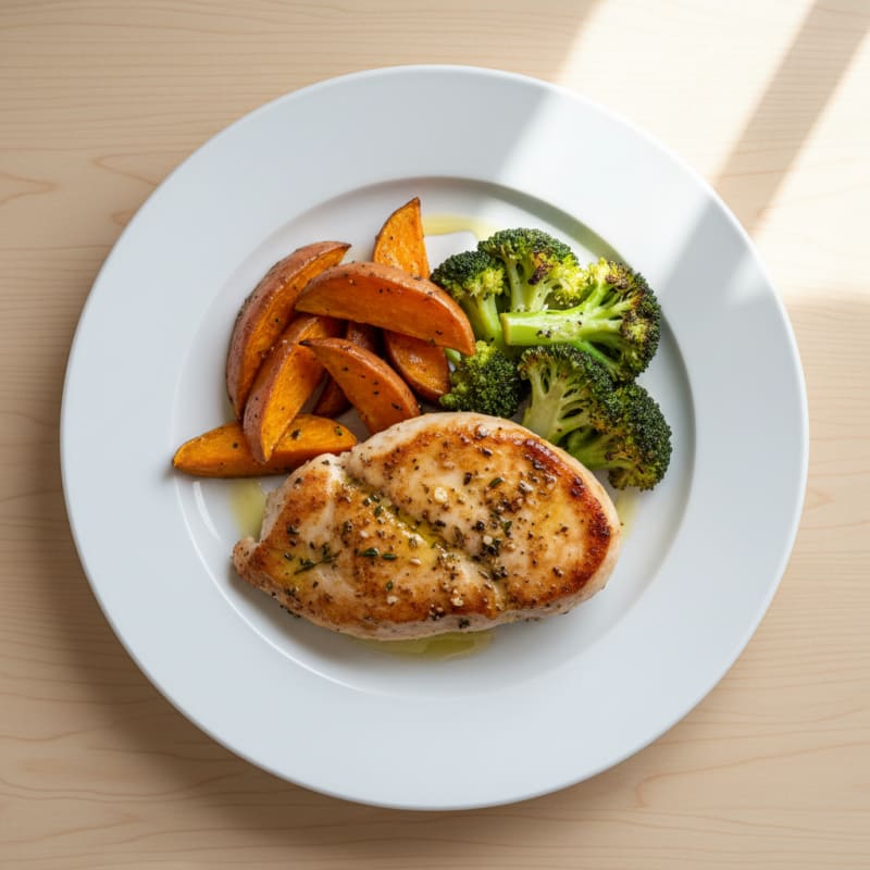 Seared Turkey Breast with Roasted Broccoli and Sweet Potato