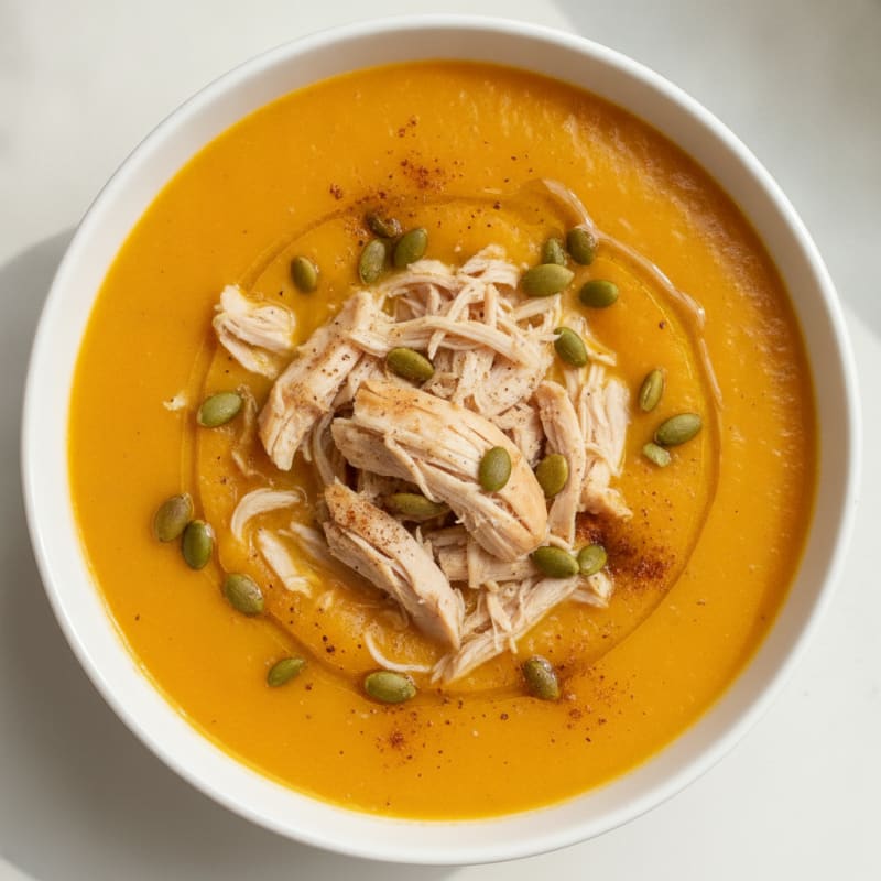 Roasted Butternut Squash Soup with Shredded Chicken