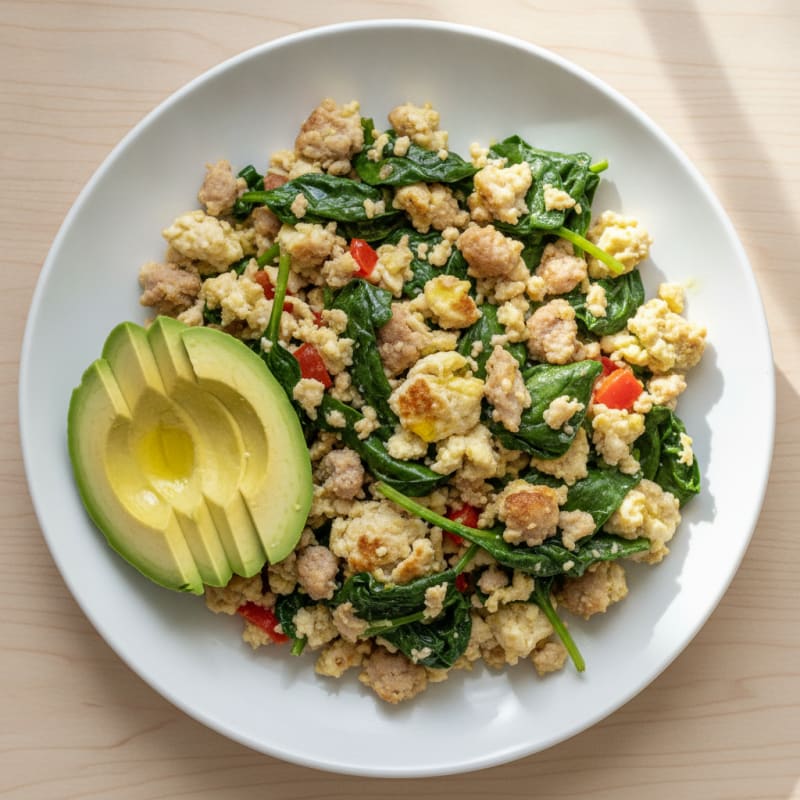 Egg White and Turkey Sausage Scramble with Spinach