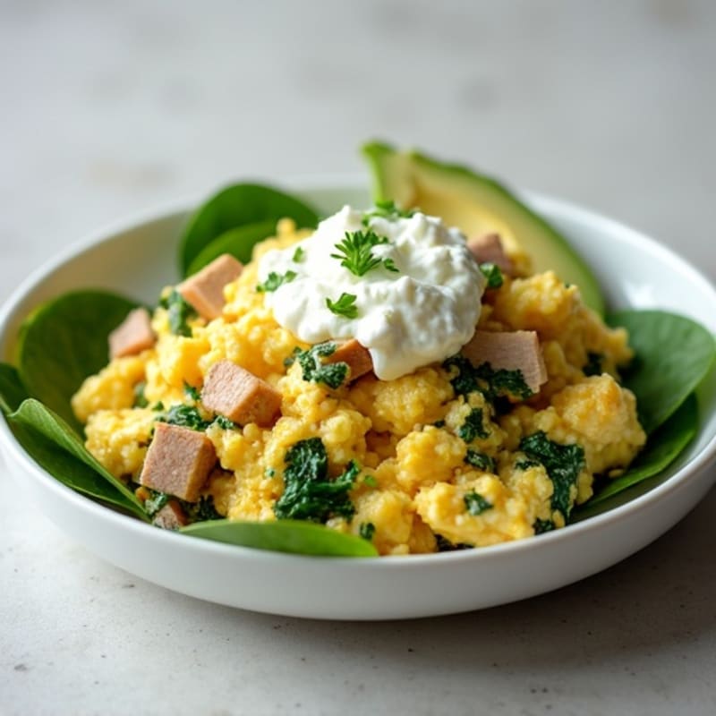 Egg White and Turkey Spinach Scramble with Cottage Cheese