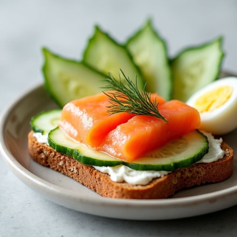 Smoked Salmon and Creamy Dill Whole Grain Toast with Crunchy Cucumber