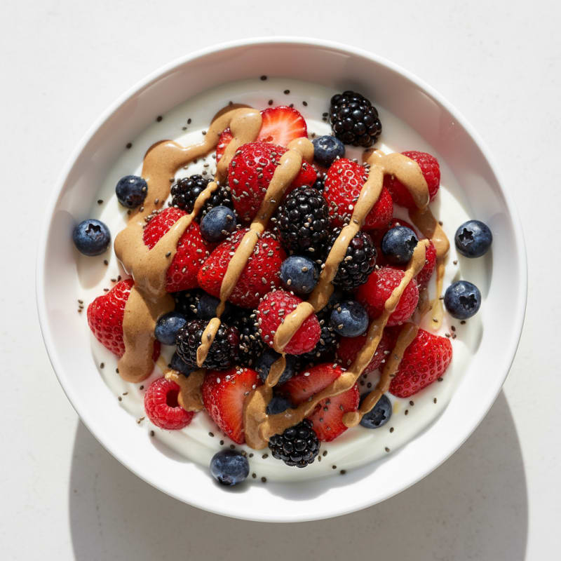 Creamy Greek Yogurt Bowl with Chia Seeds, Almond Butter, and Mixed Berries