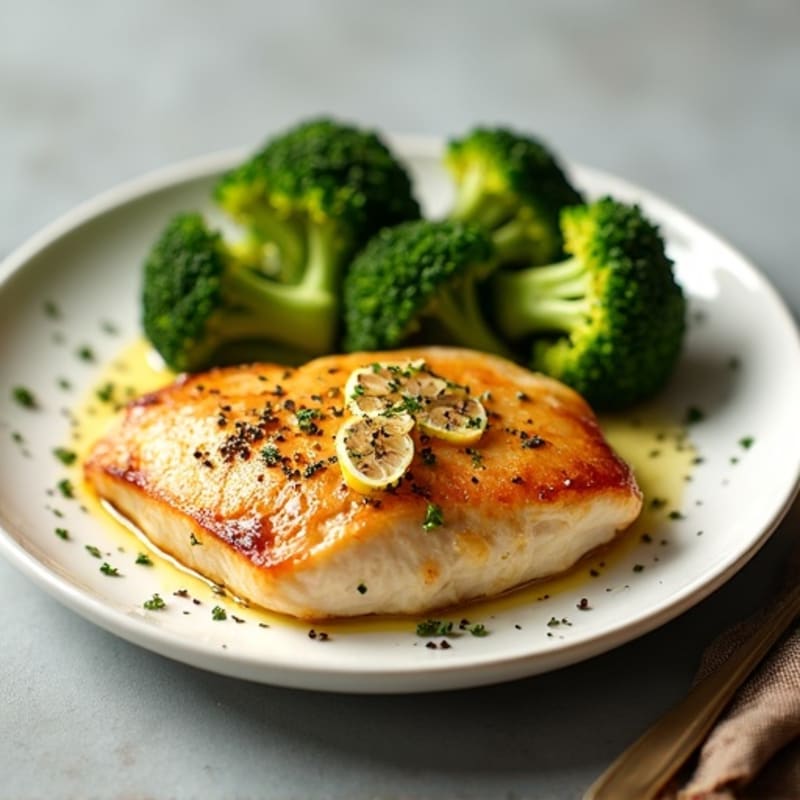 Lemon Garlic Pan Seared Chicken with Roasted Broccoli