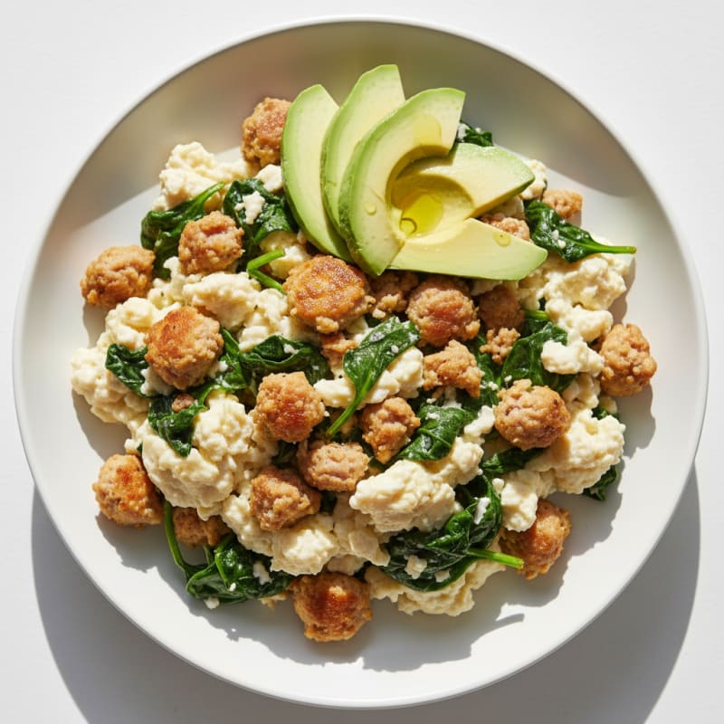 Egg White and Turkey Sausage Scramble with Spinach