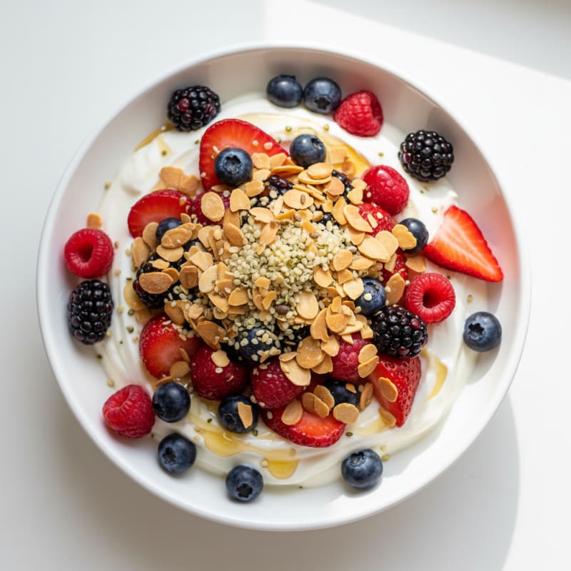 Greek Yogurt Protein Parfait with Mixed Berries and Almonds
