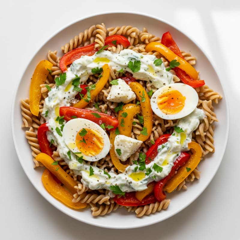 Mediterranean Pasta with Eggs and Peppers