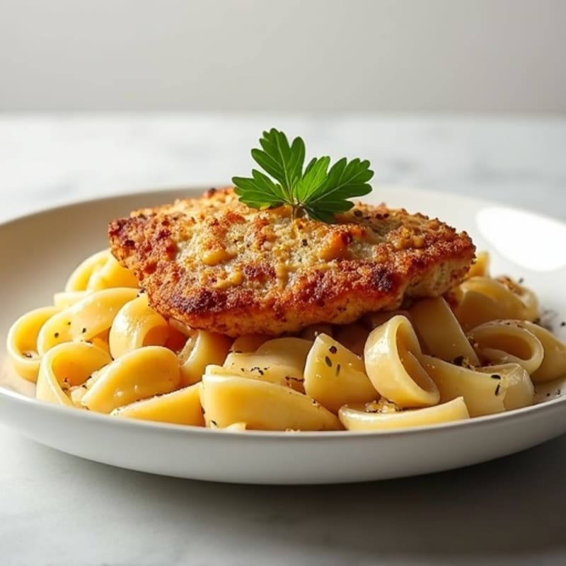 Crispy Baked Chicken with Creamy Garlic Parmesan Pasta