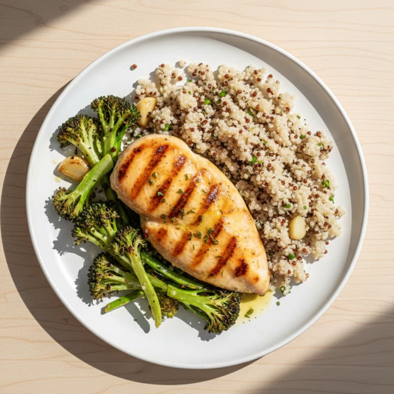 Grilled Chicken Breast with Quinoa and Roasted Broccoli