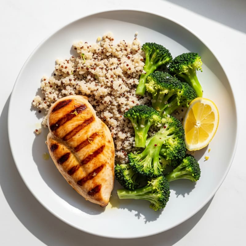 Grilled Chicken Breast with Quinoa and Steamed Broccoli