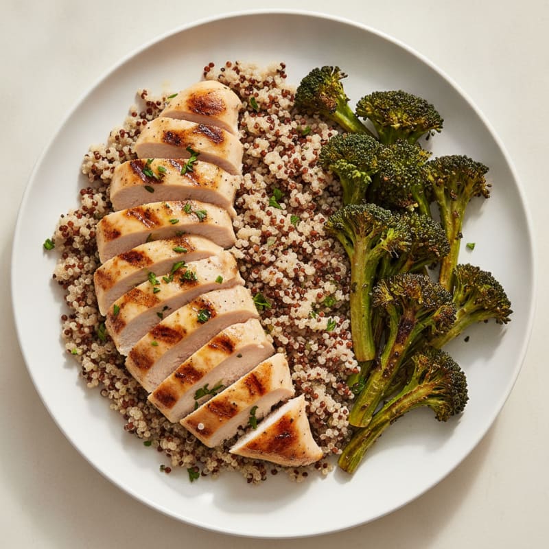 Grilled Chicken Breast with Quinoa and Roasted Broccoli