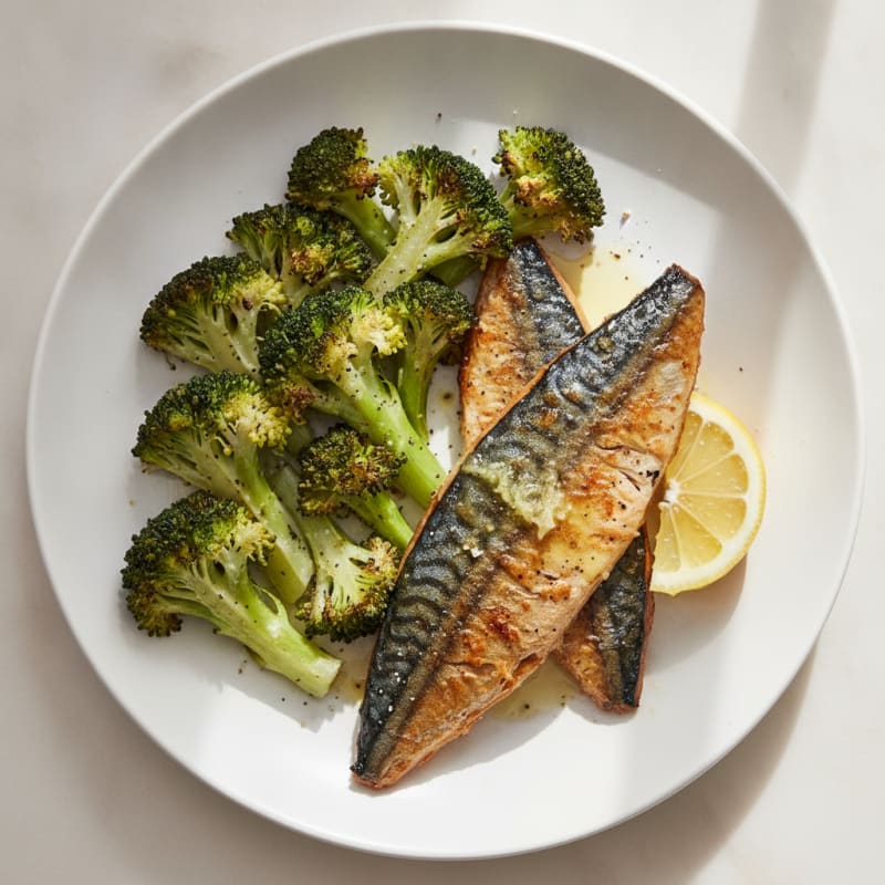 Seared Mackerel with Roasted Broccoli and Lemon