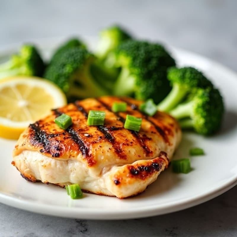 Grilled Chicken Breast with Steamed Broccoli and Lemon