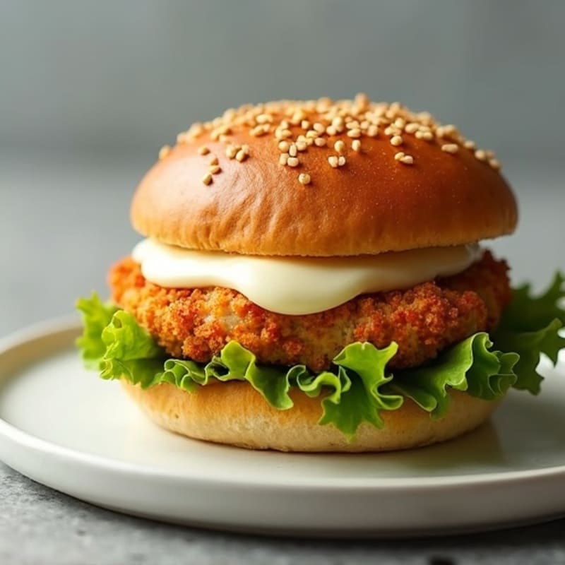 Crispy Baked Chicken Burger with Melted Mozzarella