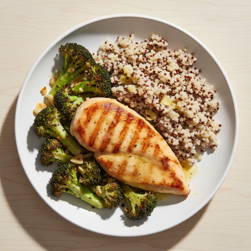 Grilled Chicken Breast with Quinoa and Roasted Broccoli