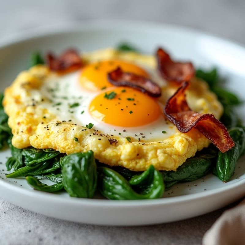 Cottage Cheese Egg Scramble with Spinach and Turkey Bacon