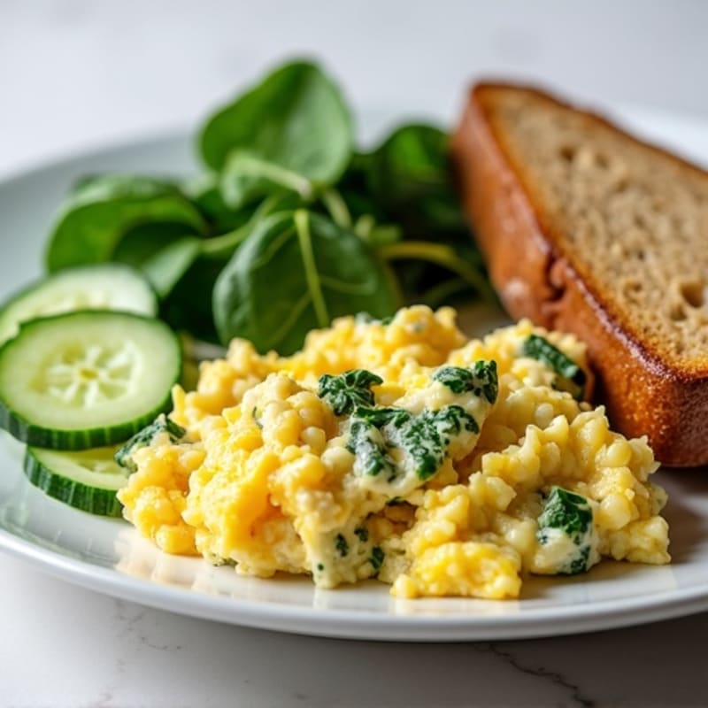 Egg White Scramble with Turkey, Spinach and Crunchy Cucumber Slices