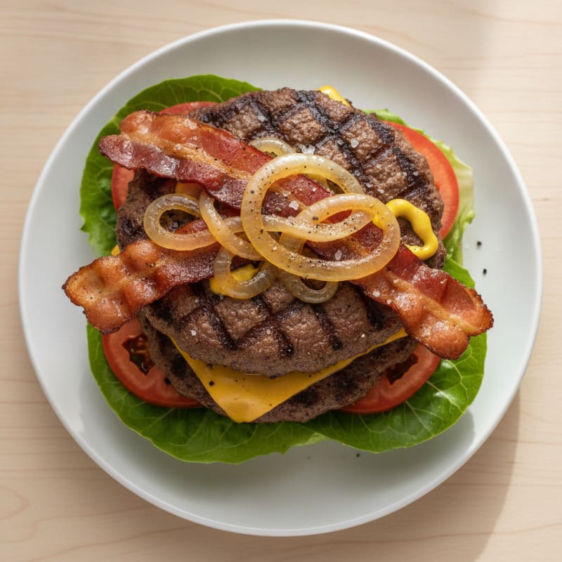 Double Bacon Cheeseburger with Caramelized Onions
