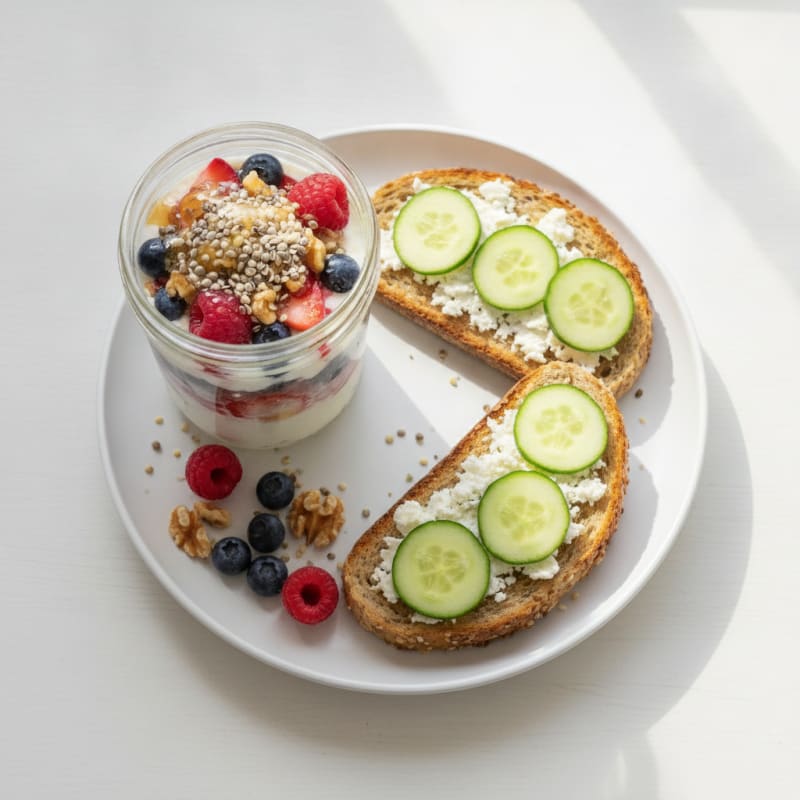 Greek Yogurt Parfait with Mixed Berries and Toasted Bread