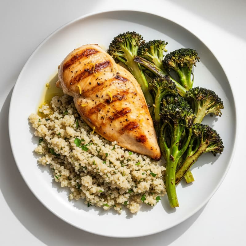 Grilled Chicken Breast with Quinoa and Roasted Broccoli