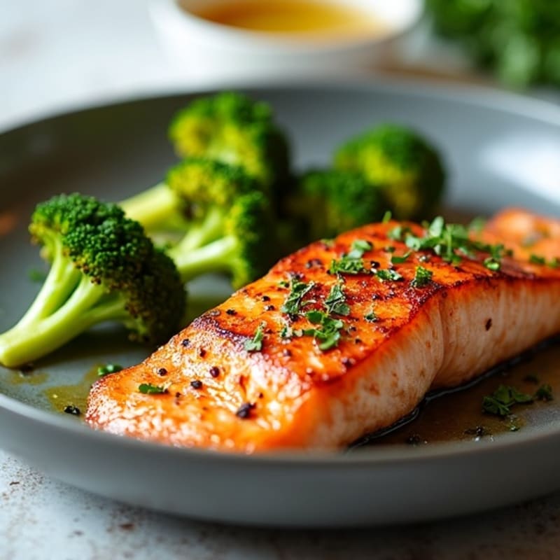 Crispy Pan-Seared Salmon with Roasted Broccoli