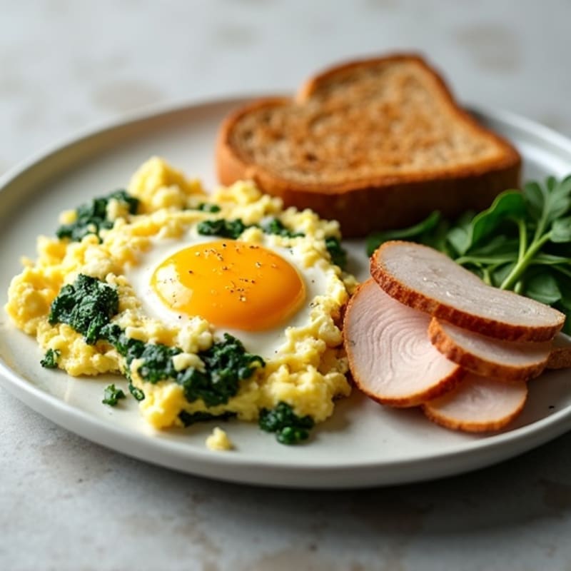 Egg White Spinach Scramble with Grilled Turkey Breast