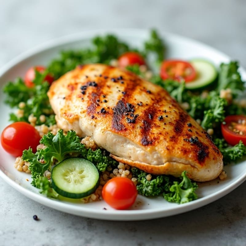Grilled Chicken Breast with Crunchy Kale and Quinoa Salad