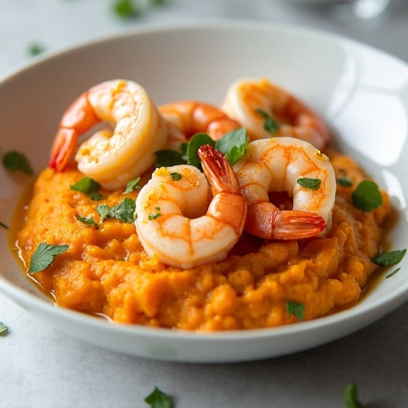 Garlic-Lime Shrimp with Roasted Sweet Potato Mash