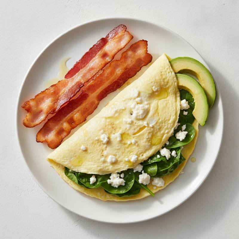Egg White and Spinach Omelette with Turkey Bacon