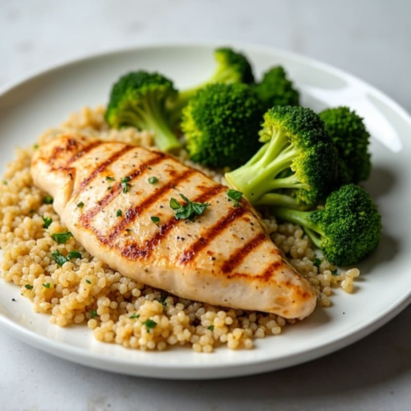 Grilled Chicken Breast with Quinoa and Roasted Broccoli