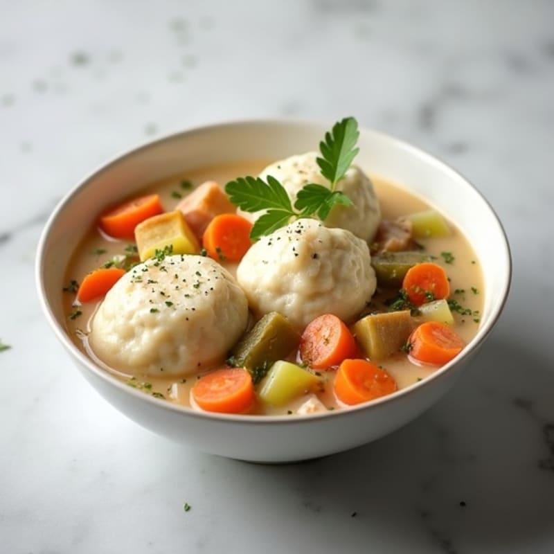 Creamy Chicken and Vegetable Stew with Fluffy Herb Dumplings