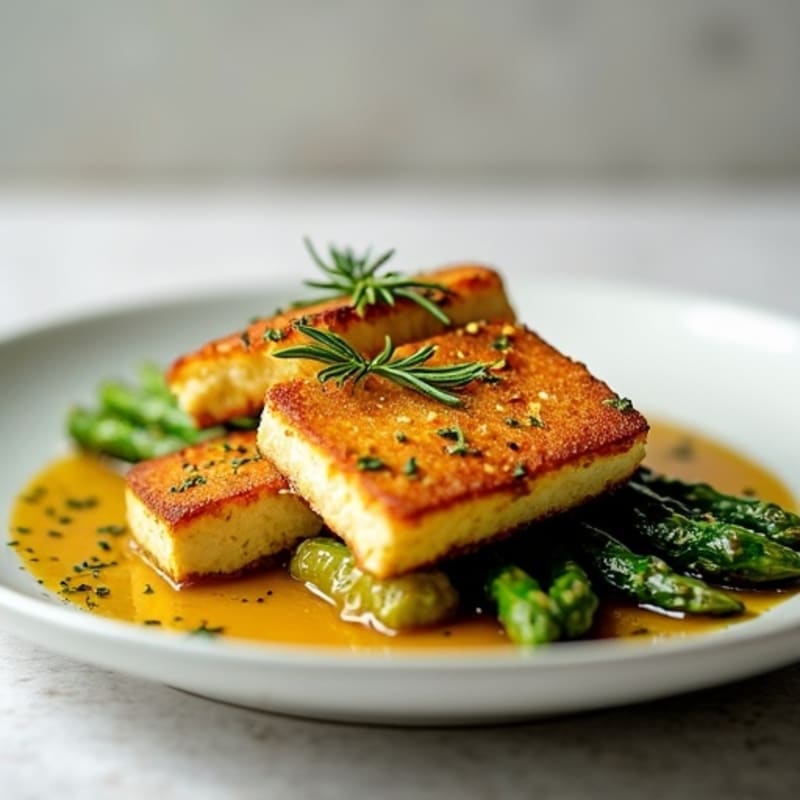 Crispy Garlic-Herb Baked Tofu with Roasted Asparagus