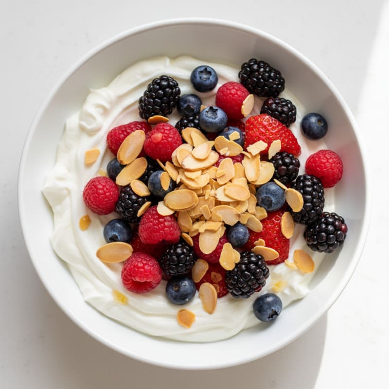 Greek Yogurt Protein Bowl with Mixed Berries and Almonds