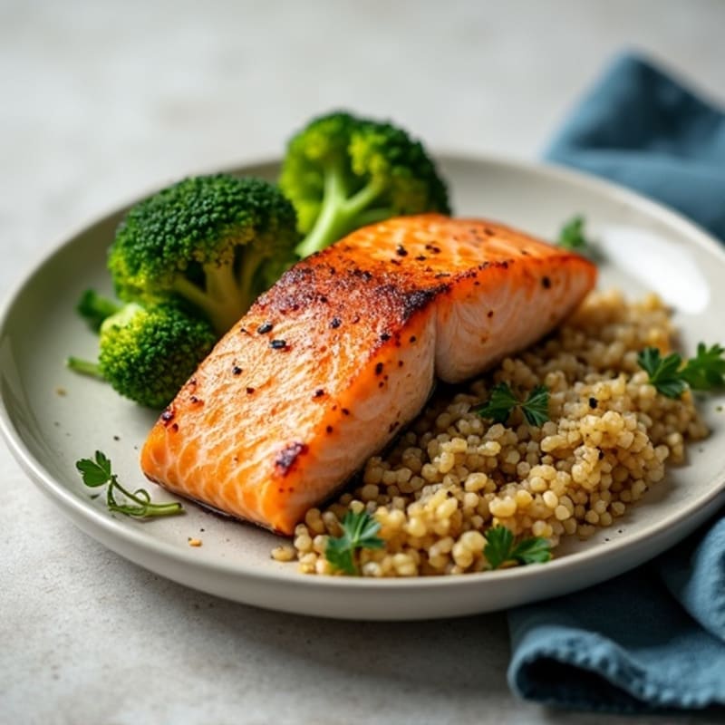 Seared Salmon with Roasted Broccoli and Quinoa