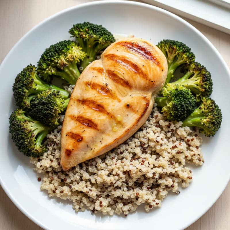 Grilled Chicken Breast with Quinoa and Roasted Broccoli