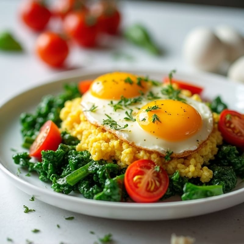 Cottage Cheese Scramble with Sautéed Spinach and Cherry Tomatoes