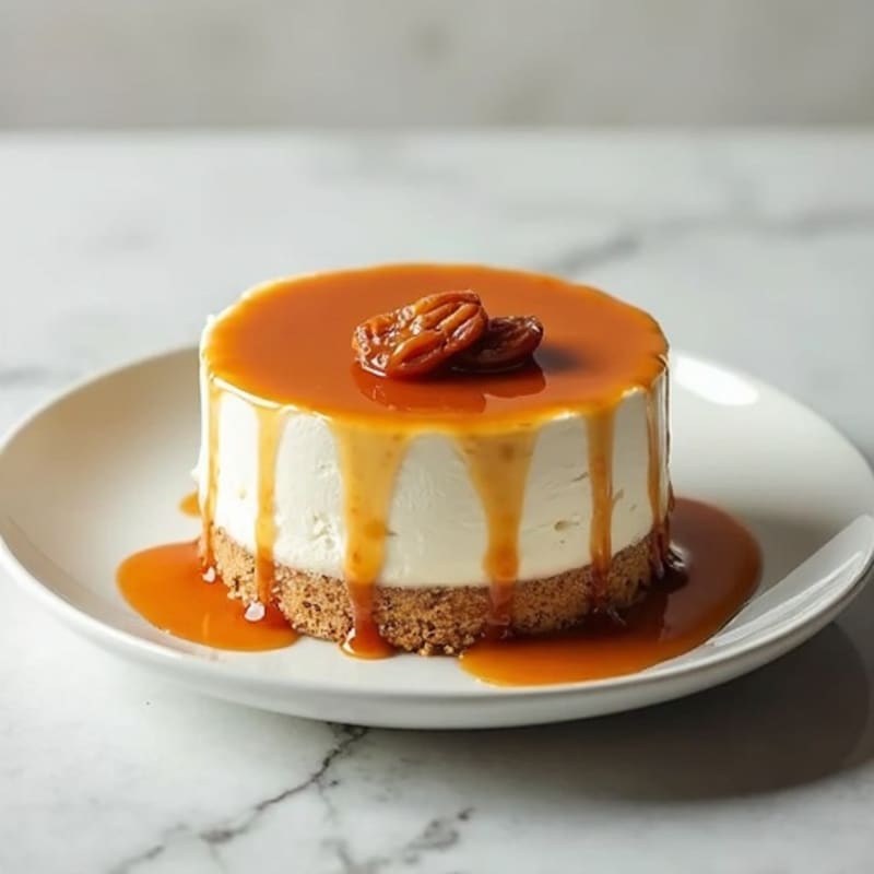 Protein-Rich Greek Yogurt Cheesecake with Date Caramel Drizzle