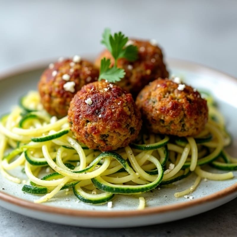 Crispy Baked Lentil Meatballs with Zucchini Noodles