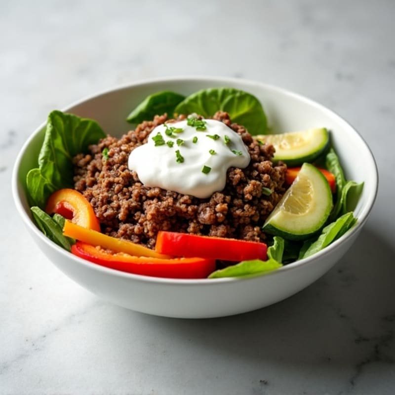 Protein-Packed Lean Ground Beef Bowl with Crispy Veggies and Creamy Dressing