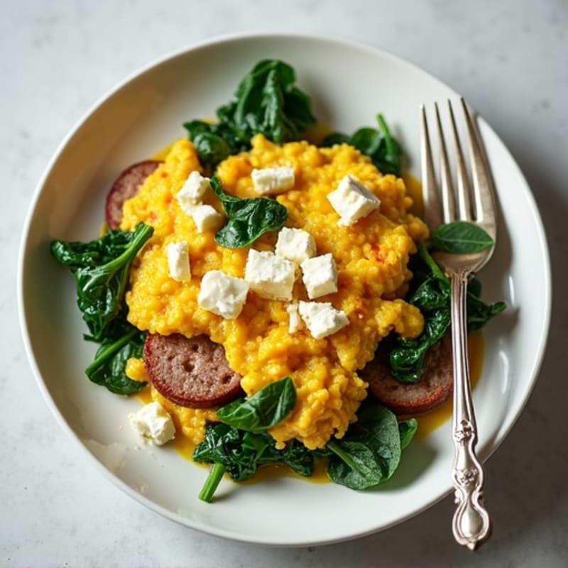 Egg White Spinach Scramble with Turkey Sausage