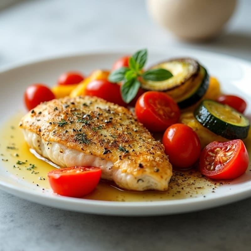 Herb-Crusted Pan Seared Chicken with Roasted Vegetables