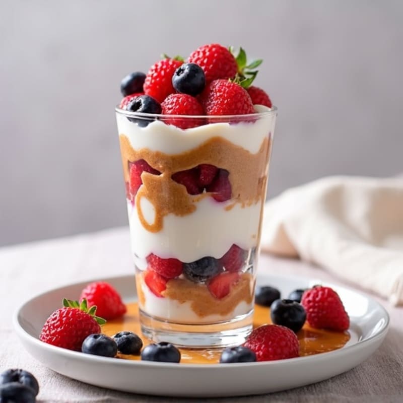 Greek Yogurt Protein Parfait with Almond Butter and Mixed Berries