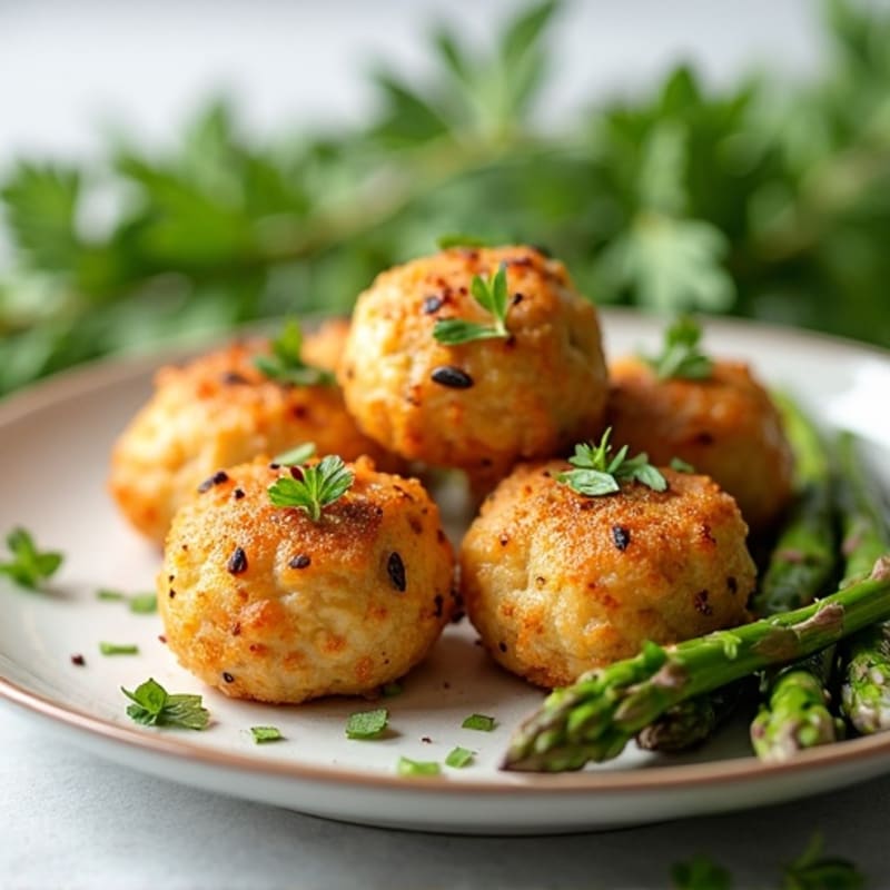 Tender Herb Chicken Protein Bites with Roasted Asparagus