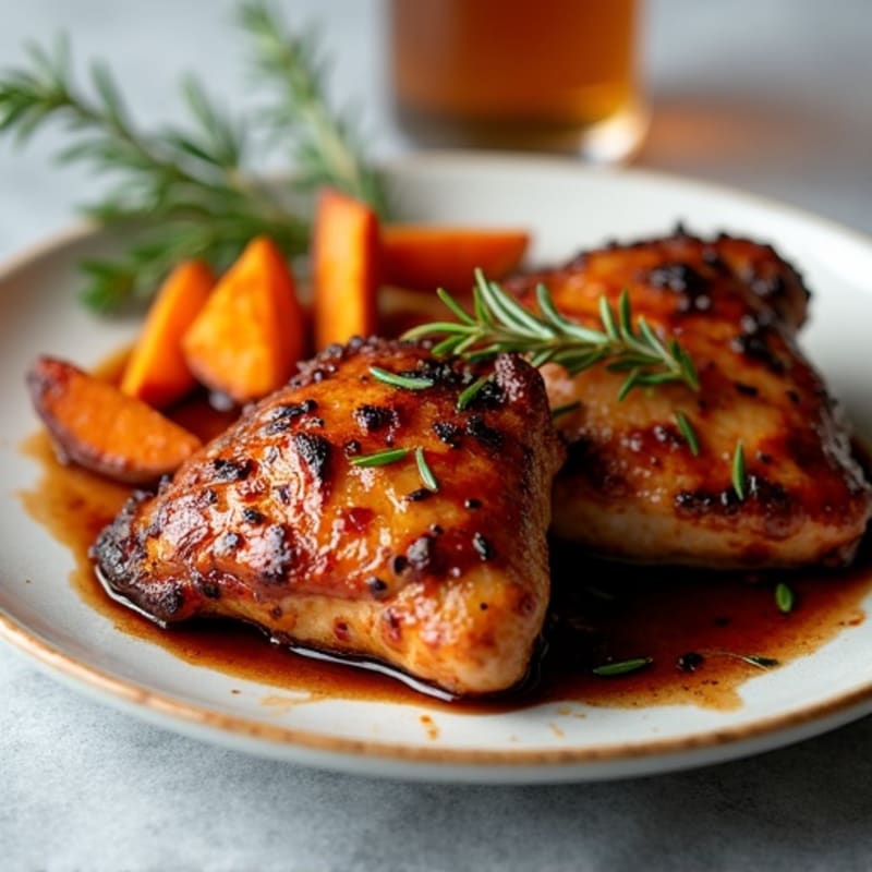 Sticky Maple-Glazed Chicken Thighs with Roasted Sweet Potato Wedges