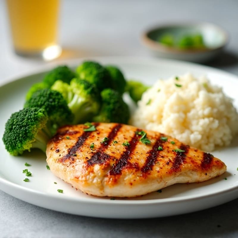 Grilled Chicken Breast with Steamed Broccoli and Cauliflower Rice