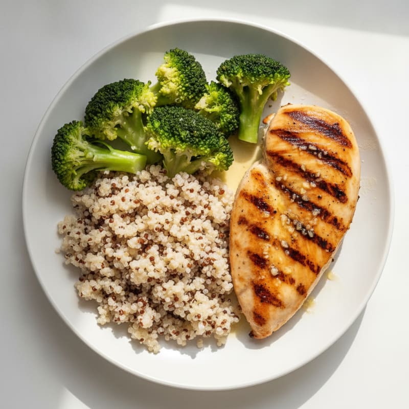 Grilled Chicken Breast with Steamed Broccoli and Quinoa