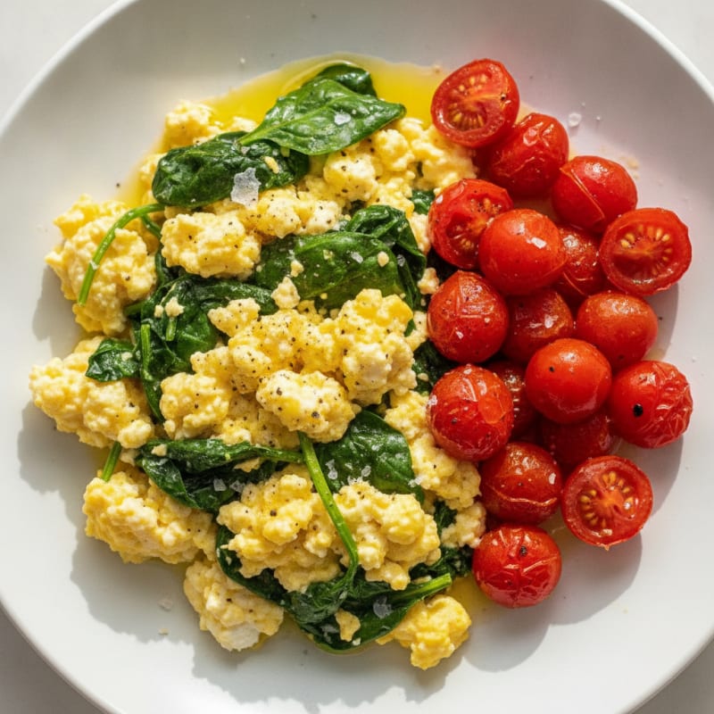 Cottage Cheese Scramble with Spinach and Cherry Tomatoes
