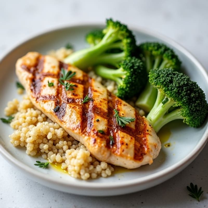 Grilled Chicken Breast with Roasted Broccoli and Quinoa