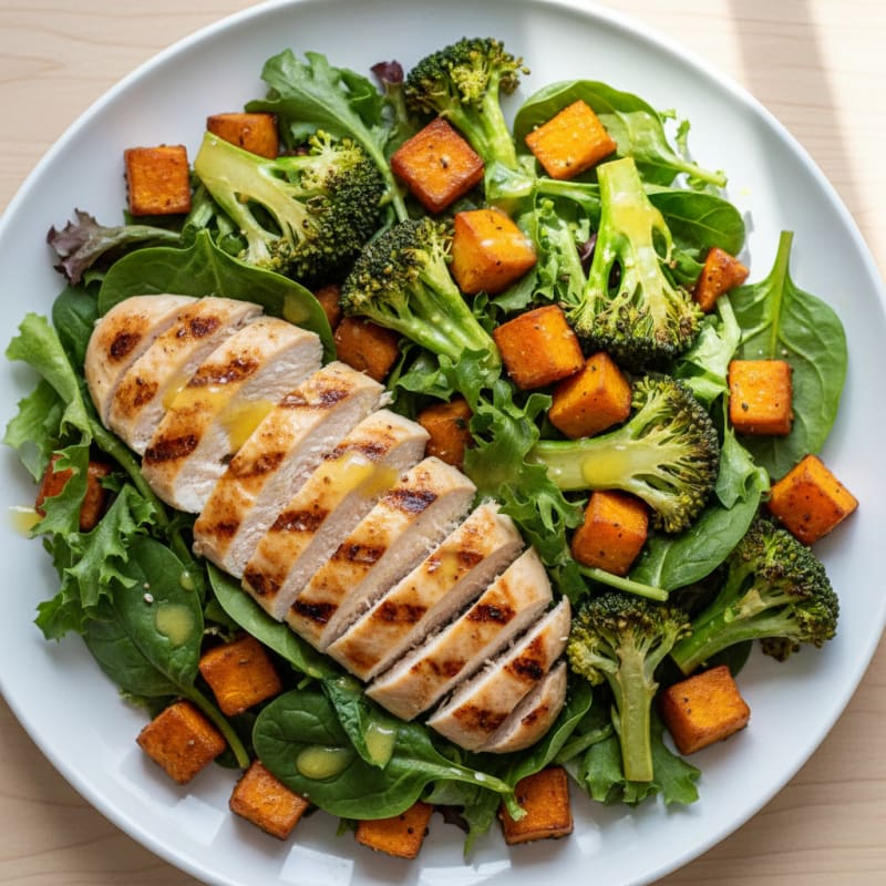 Grilled Chicken and Roasted Sweet Potato Salad with Broccoli